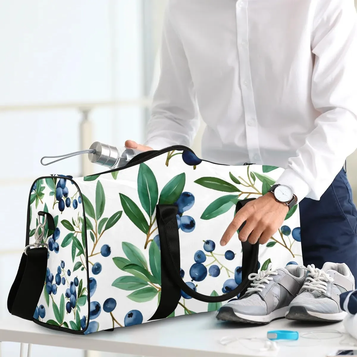 Blueberry Fruit Pattern Travel Duffel Bag for Women Men Waterproof Foldable Overnight Weekender Bag Large Capacity Sports Gym Bag