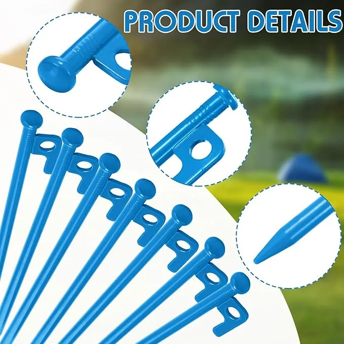 Blulu 24 Pcs 8/12/16 Inch Tent Stakes Heavy Duty Steel Metal Tent Pegs Unbreakable and Inflexible Metal Stakes Tent Spikes for Camping, Yard Decoration, Picnic, Tarp(Blue, 8 Inch)