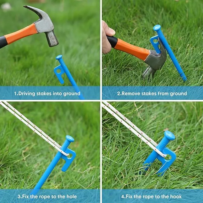Blulu 24 Pcs 8/12/16 Inch Tent Stakes Heavy Duty Steel Metal Tent Pegs Unbreakable and Inflexible Metal Stakes Tent Spikes for Camping, Yard Decoration, Picnic, Tarp(Blue, 8 Inch)