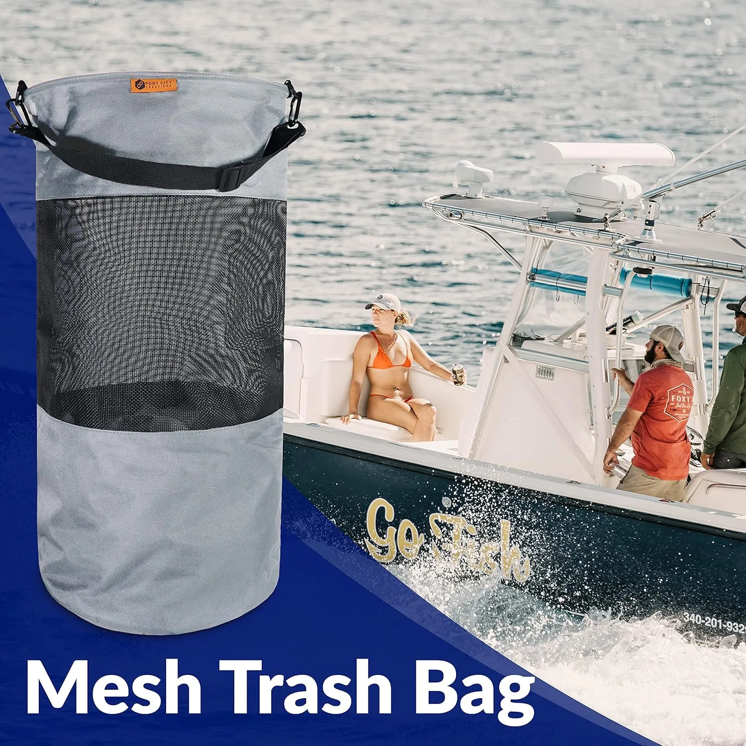 Boat Trash Bag - Portable Outdoor Mesh Trash Bag for Your Boat, Kayak, or Camper… (Grey)