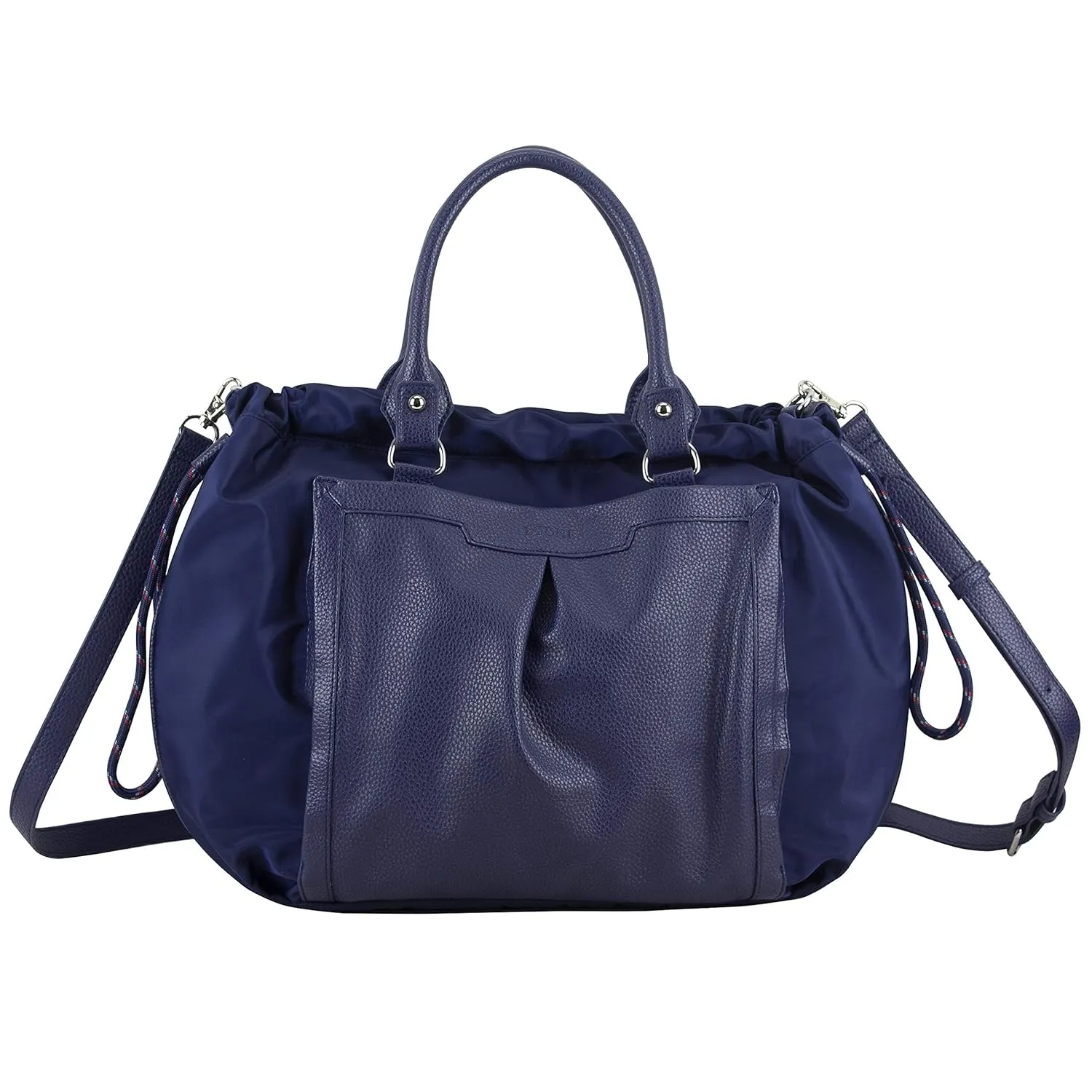 BODHI Rouchette Satchel Drawstring Shoulder Purse Messenger Bag, Navy