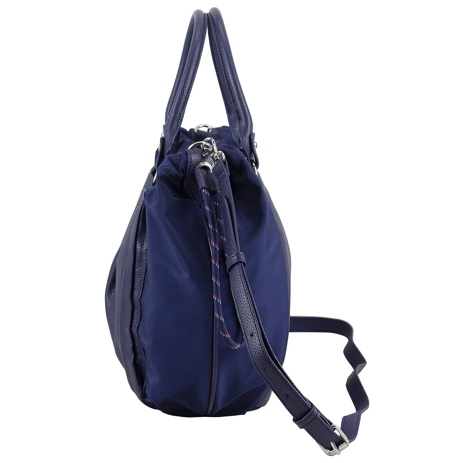 BODHI Rouchette Satchel Drawstring Shoulder Purse Messenger Bag, Navy