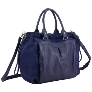 BODHI Rouchette Satchel Drawstring Shoulder Purse Messenger Bag, Navy