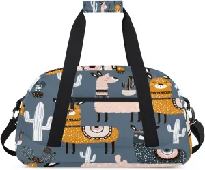 Bohemia Alpaca Gym Duffel Bag for Men Women Cactus Sports Tote Bag with Adjustable Shoulder Strap for Dance Gymnastics Traveling Outdoor Camping Overnight Stay