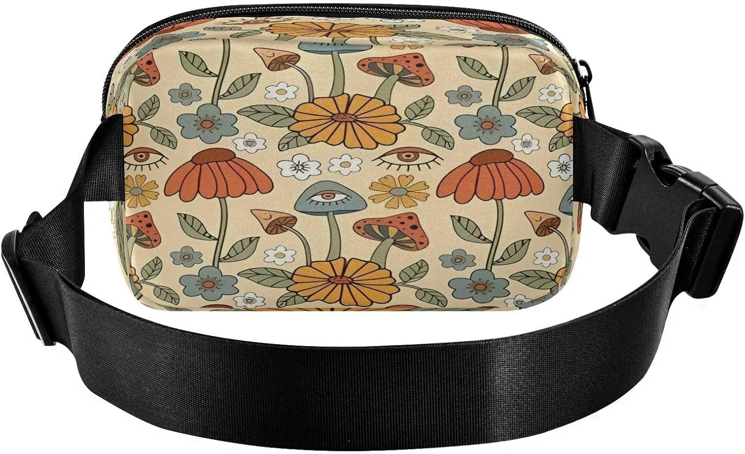 Boho Floral Psychedelic Retro 70s Mushrooms Flowers Eyes Hippie Fanny Pack Fanny Pack Crossbody Waist Pack for Men Women Adjustable Hip Pouch Bag Fashion waterproof for Travel Casual Running Hiking