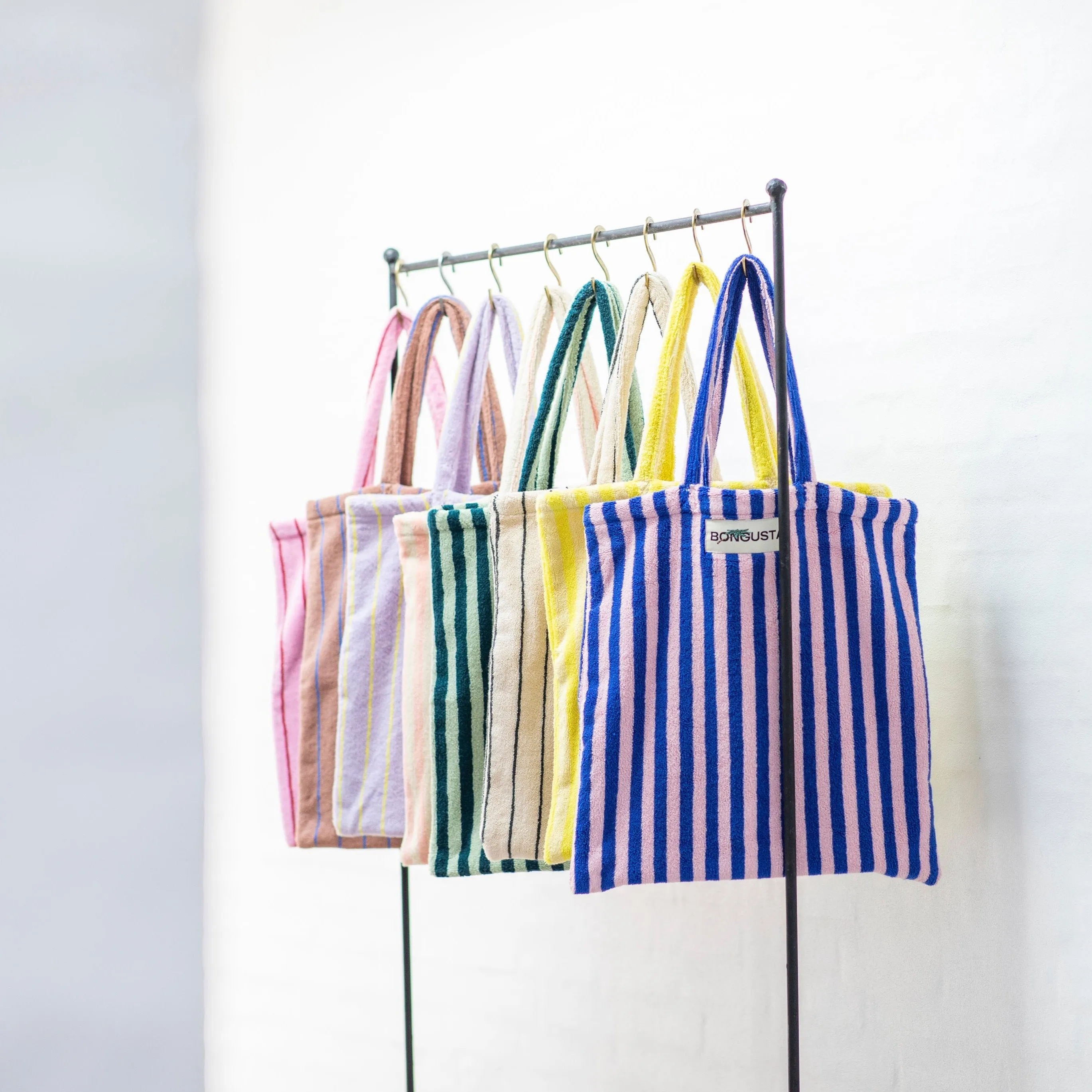 Bongusta Naram Tote Bag Sea Foam & Deep Teal Stripe
