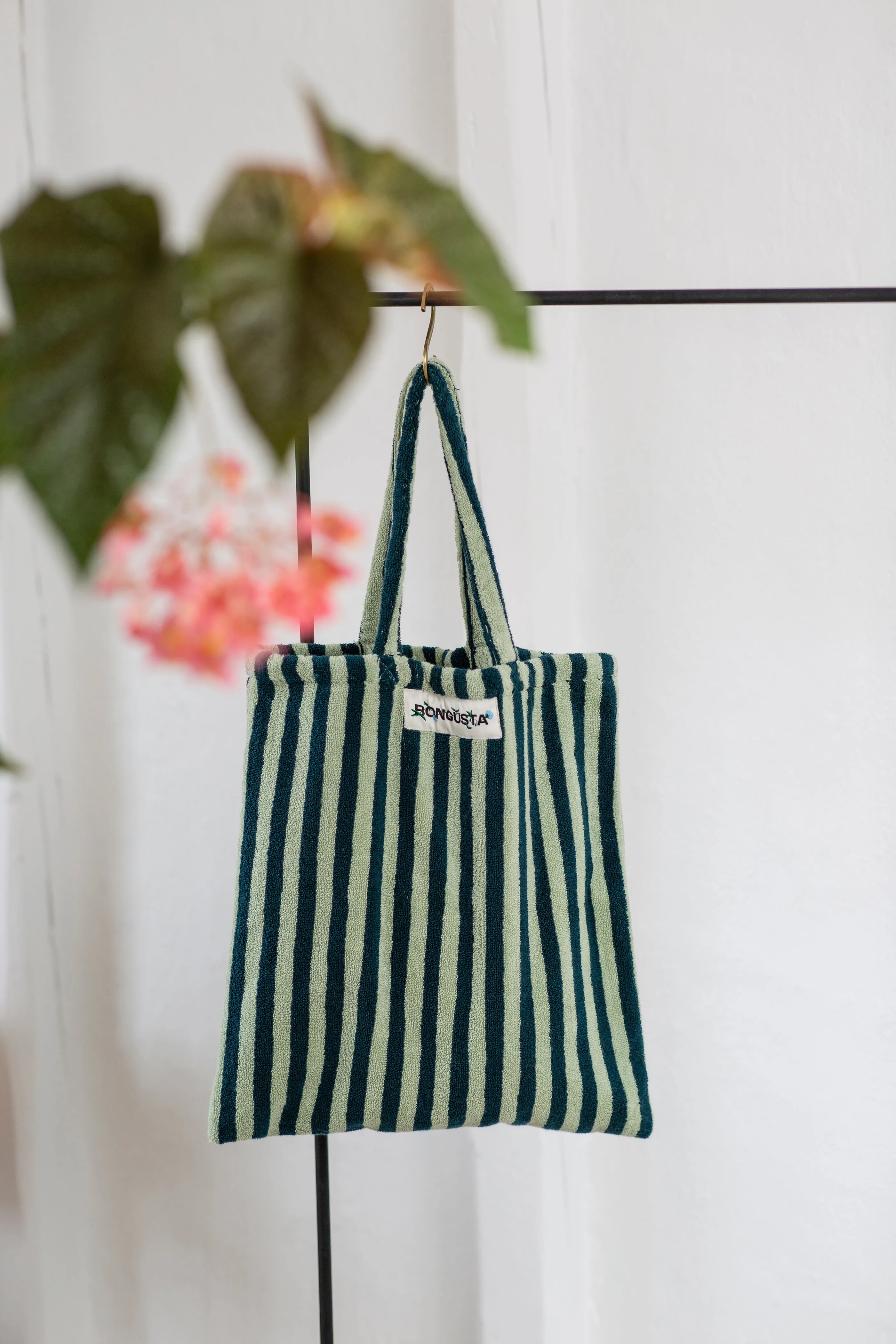 Bongusta Naram Tote Bag Sea Foam & Deep Teal Stripe