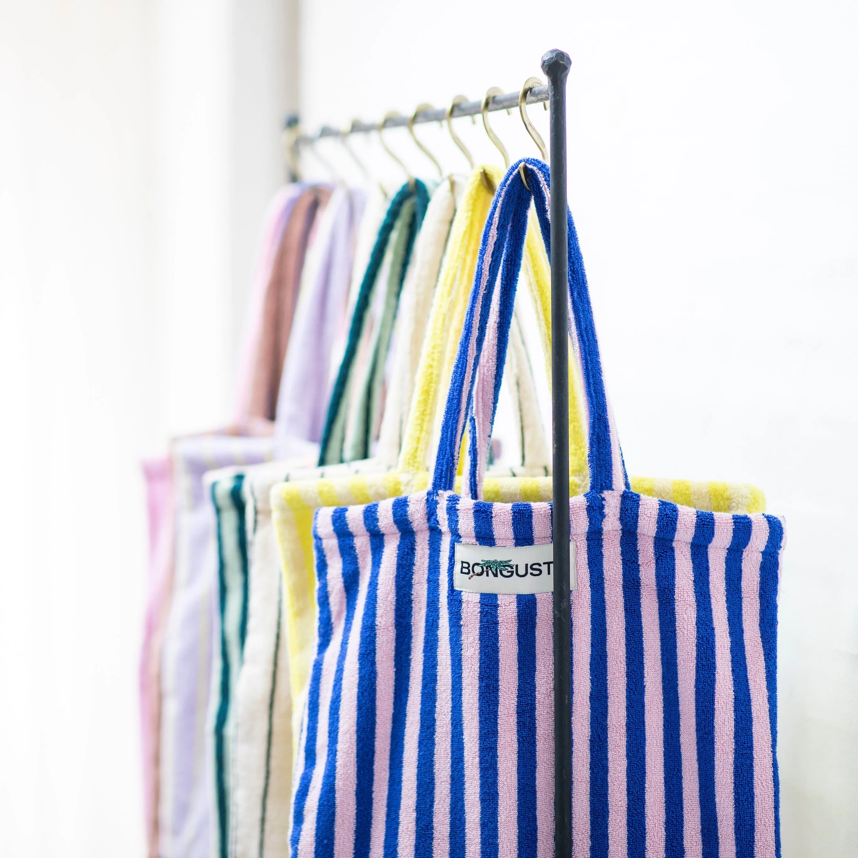 Bongusta Naram Tote Bag Sea Foam & Deep Teal Stripe