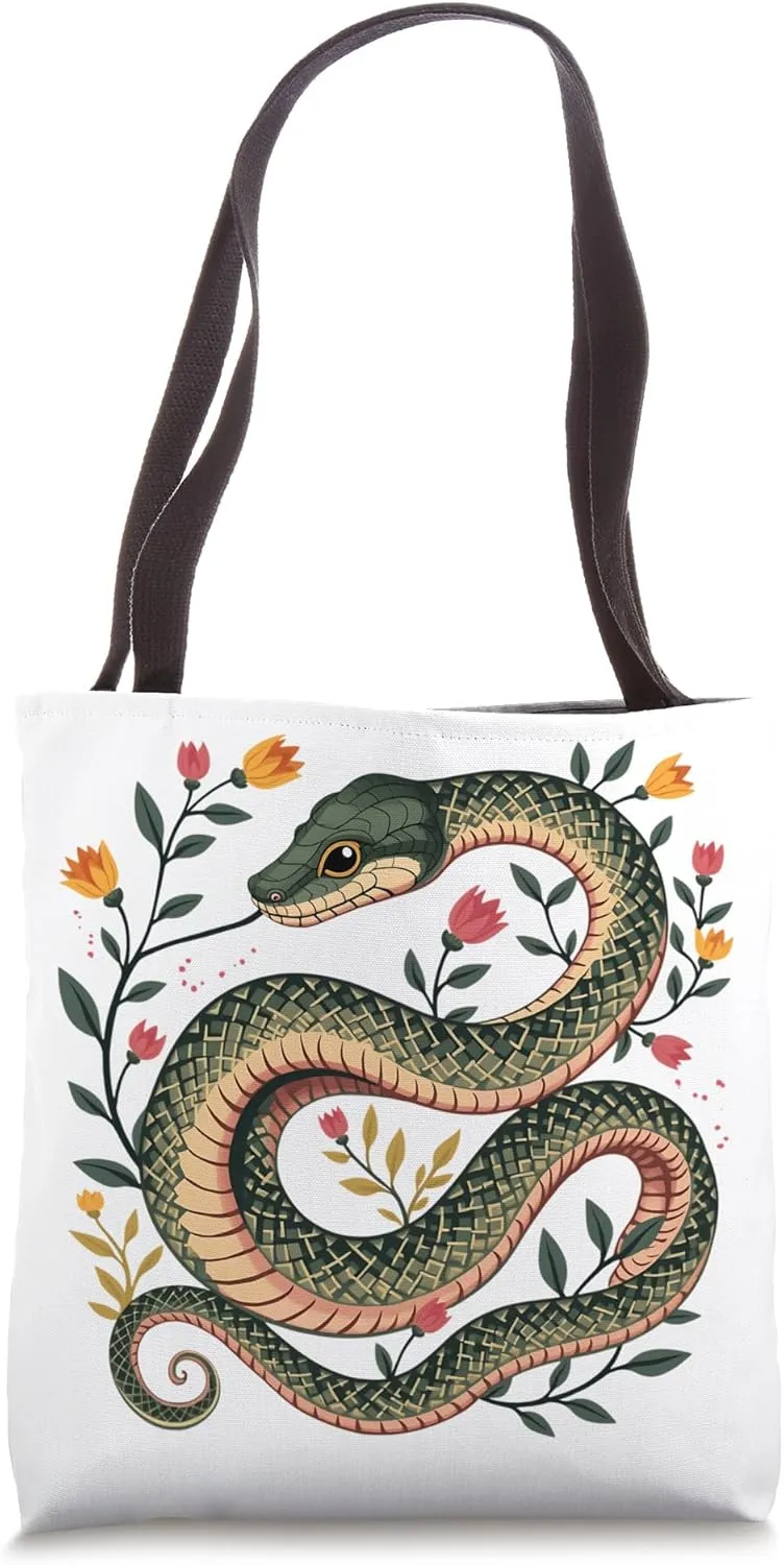 Botanical Serpent – Elegant Nature Reptile Design Tote Bag