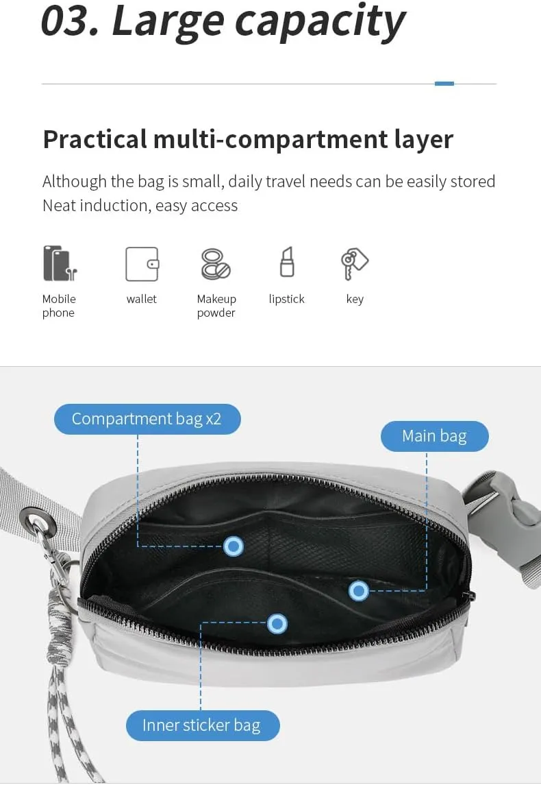Bovagu Crossbody, Fashion Waist Bag, 57-102CM Long Strap Crossbody Bag, Plus Size Women/Men Waist Pack With Adjustable Strap For Sports. (Blue Double zipper)