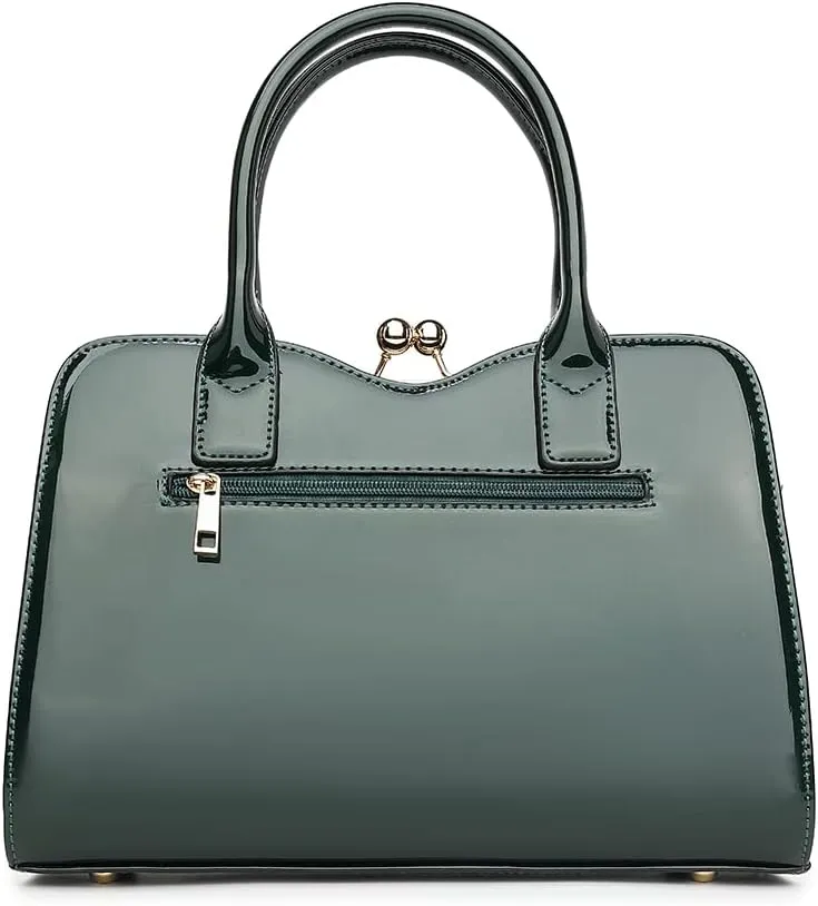 BOW FRAME SATCHEL WITH DETACHABLE SHOULDER STRAP PATENT LEATHER