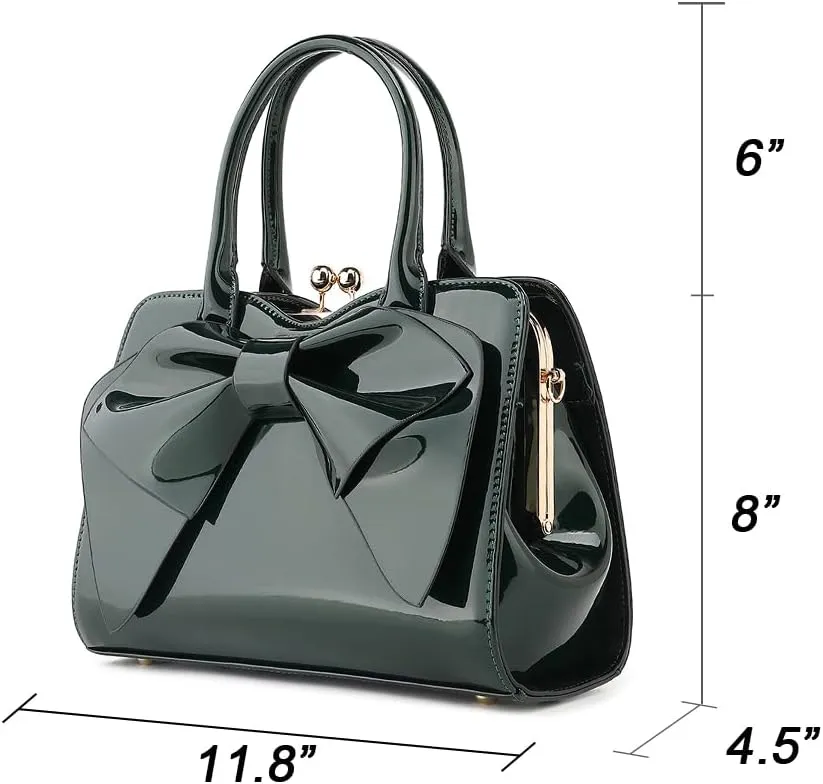 BOW FRAME SATCHEL WITH DETACHABLE SHOULDER STRAP PATENT LEATHER