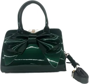 BOW FRAME SATCHEL WITH DETACHABLE SHOULDER STRAP PATENT LEATHER
