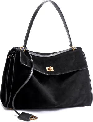 BOYATU Leather Suede Tote Bag for Women: Genuine Leather Shoulder Handbag - Large Suede Purse Satchel Bag