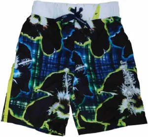 Boys Black Tropical Hawaiian Plaid Swim Trunks Board Shorts