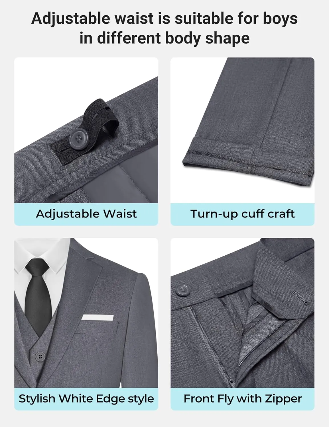 Boys' Formal Suit Set, with Suspenders, Adjustable Waist