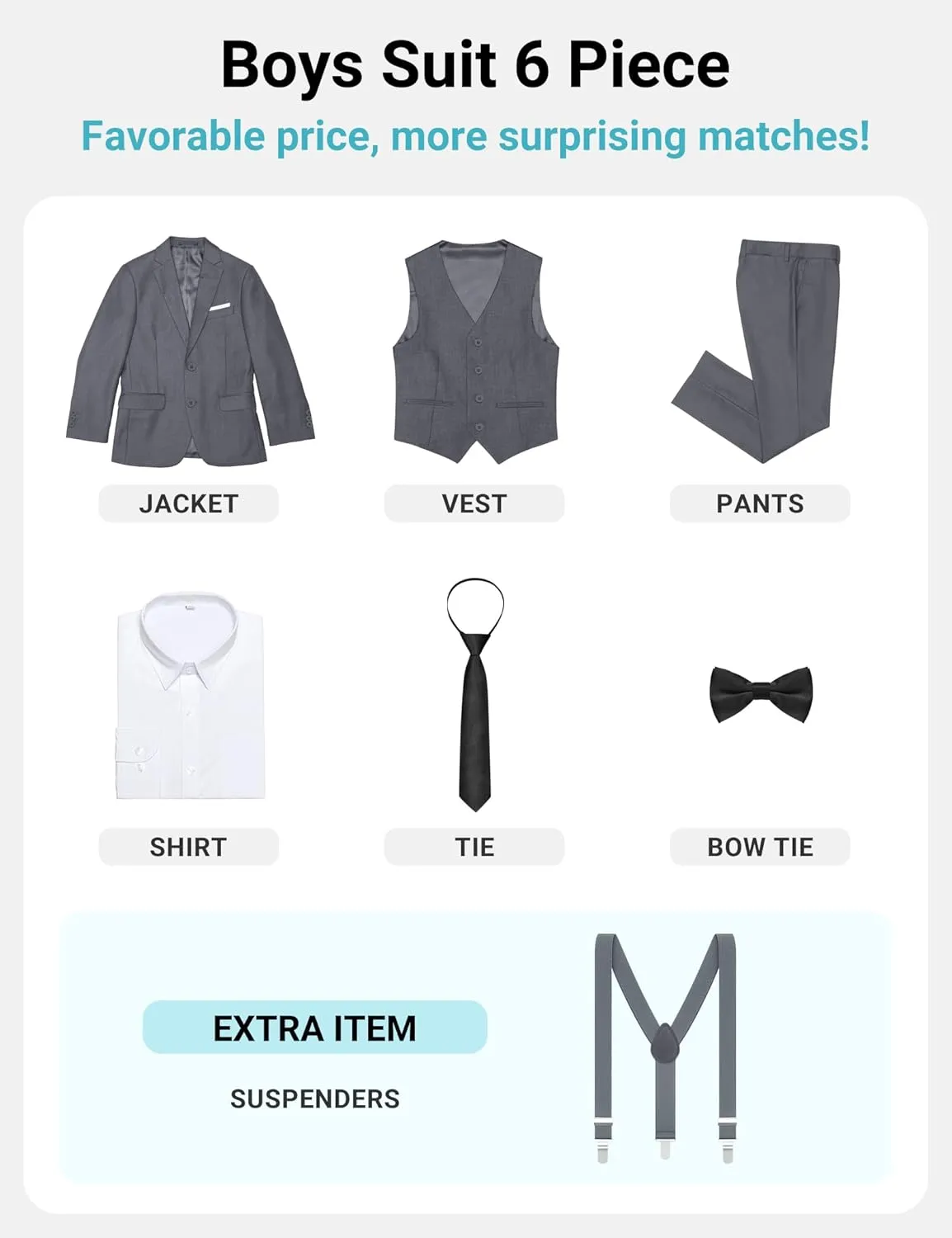 Boys' Formal Suit Set, with Suspenders, Adjustable Waist