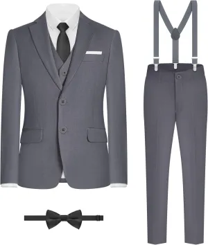 Boys' Formal Suit Set, with Suspenders, Adjustable Waist