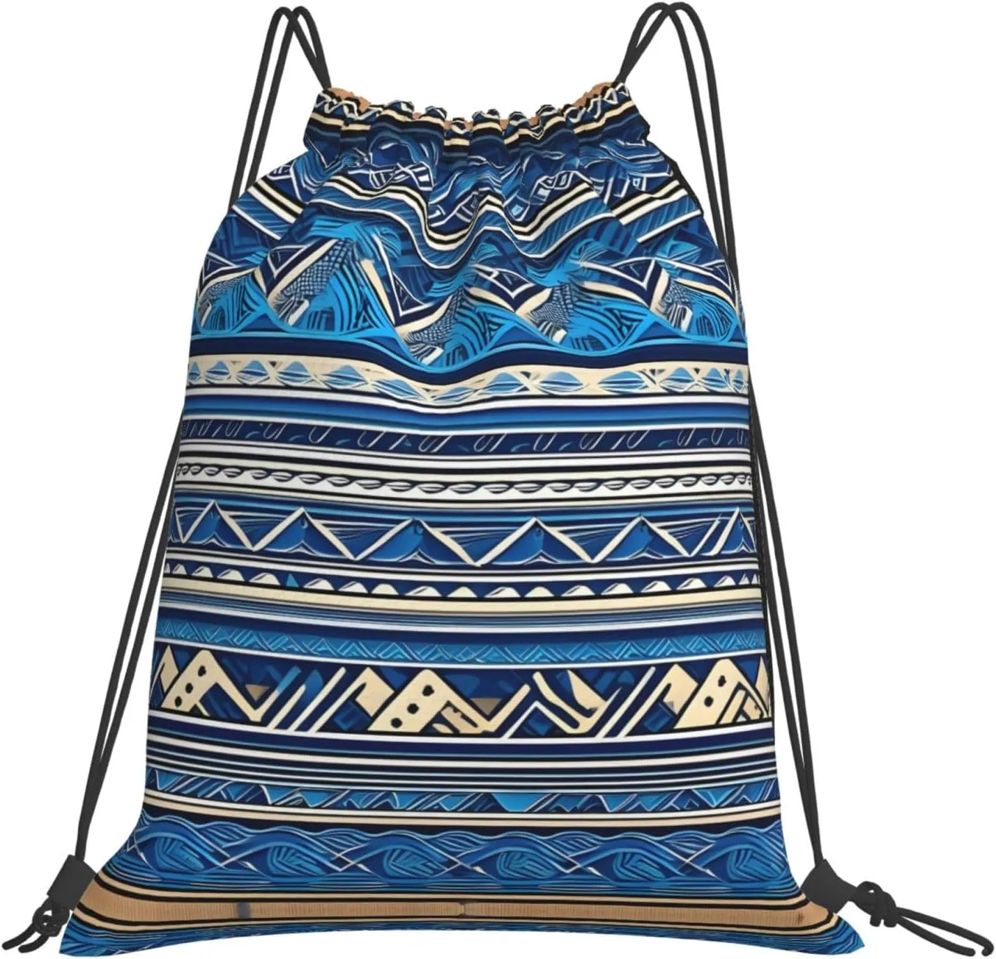 BREAUX Blue Polynesian Maori Tribal Print print Leisure drawstring backpack, fitness bag, foldable fit for sports travel and daily use