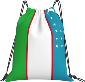 BREAUX Flag of the Republic of Uzbekistan print Leisure drawstring backpack, fitness bag, foldable fit for sports travel and daily use