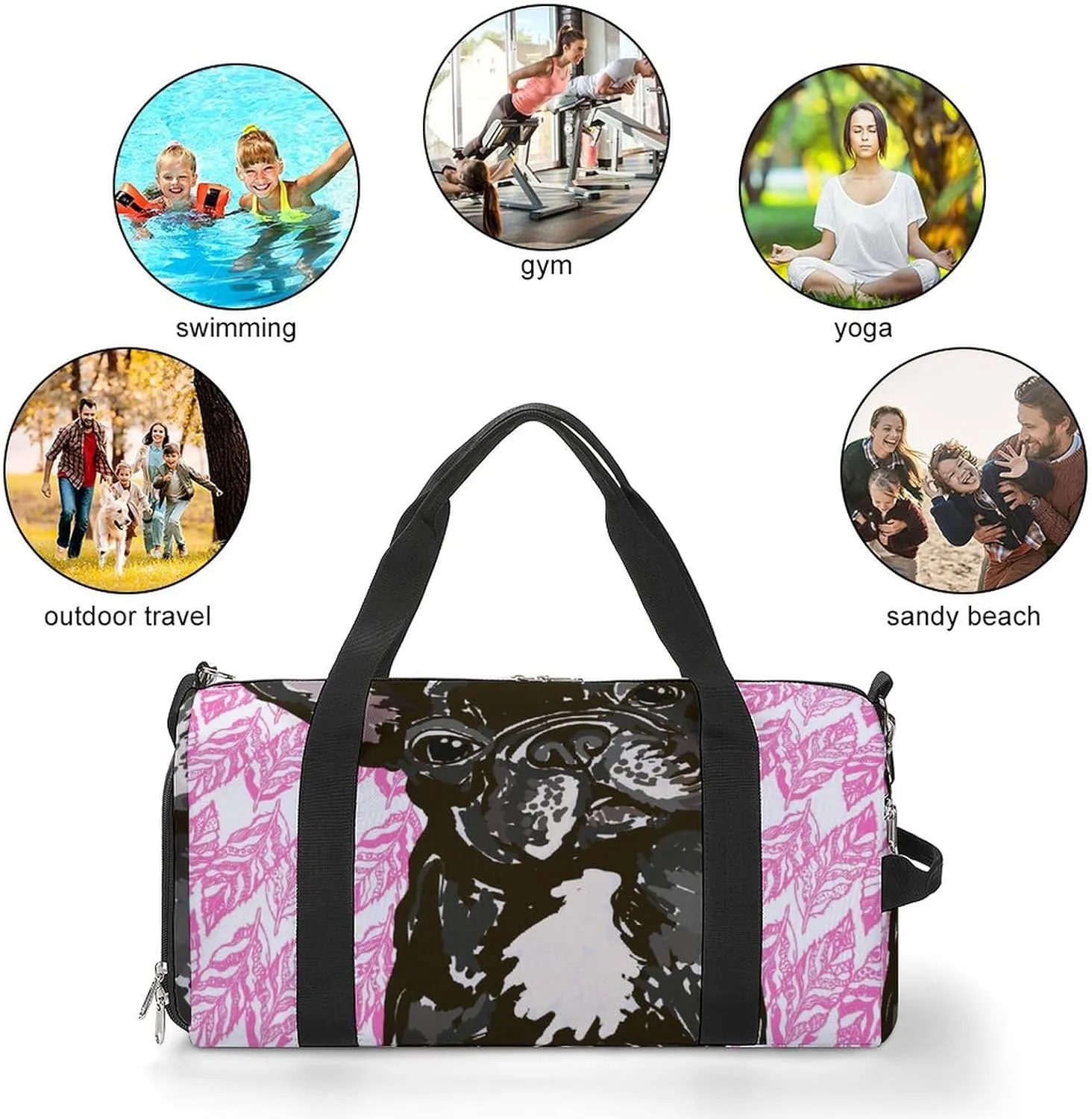 Breed French Bulldog Pattern Water Resistant Gym Bag with Shoe Compartment, Travel Duffel Tote Bag Weekender Overnight Bag for Women Men