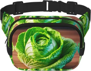 Bright Cabbage Print Square Double Layer bag Waist Bag Trendy Pack Travel Bag with Adjustable Bel