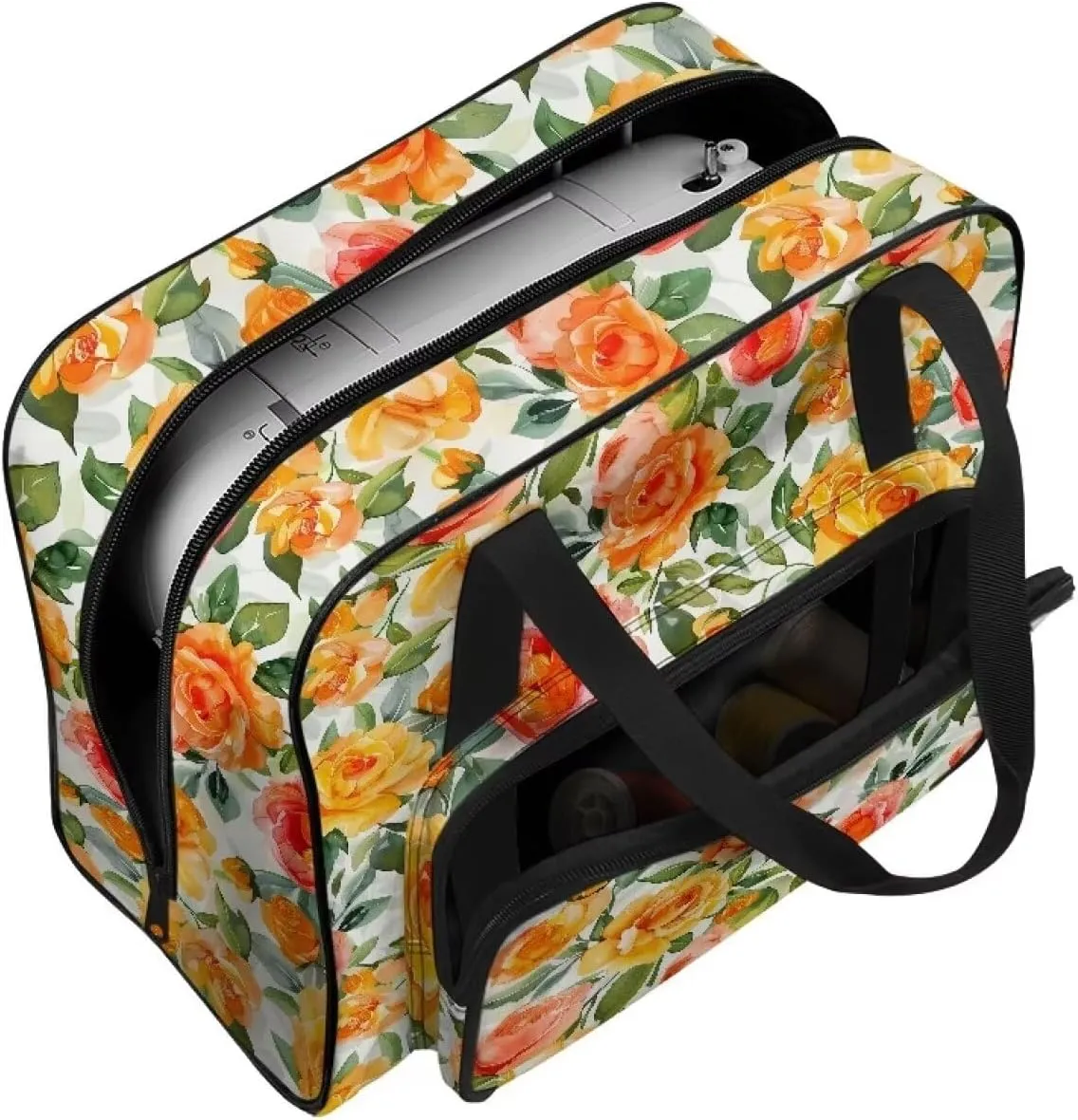Bright Flower Sewing Machine Case Heavy Padded Tote Bag Portable Sewing Machine Handbag Dust Proof Compatible with Most Standard Sewing Machines