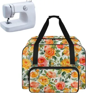 Bright Flower Sewing Machine Case Heavy Padded Tote Bag Portable Sewing Machine Handbag Dust Proof Compatible with Most Standard Sewing Machines