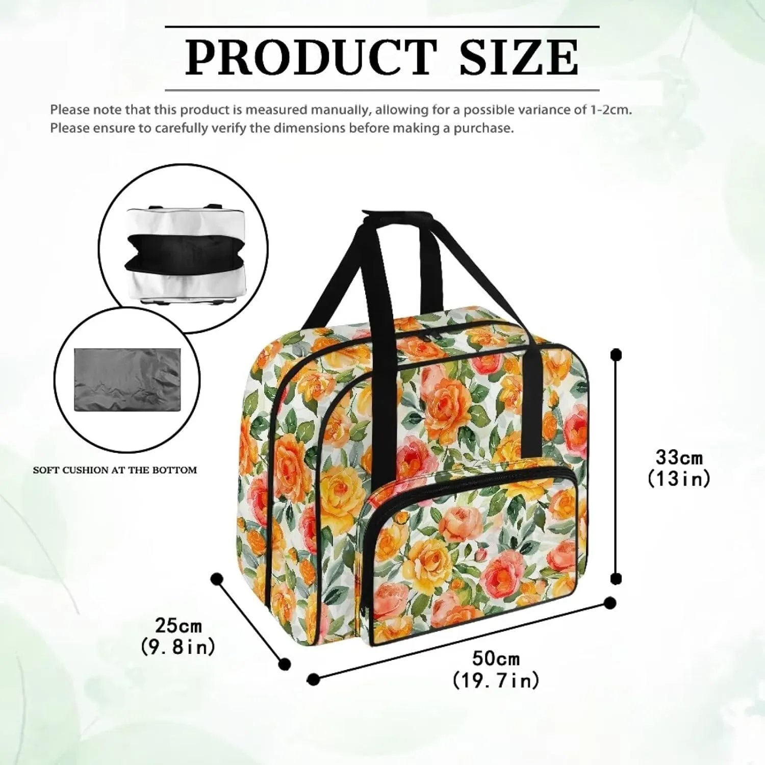 Bright Flower Sewing Machine Case Heavy Padded Tote Bag Portable Sewing Machine Handbag Dust Proof Compatible with Most Standard Sewing Machines