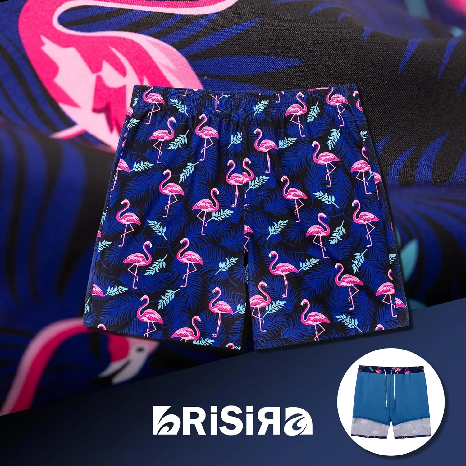 BRISIRA Big and Tall Mens Swim Trunks with Compression Liner Swimsuit Bathing Suit Swim Shorts Board Shorts Quick Dry 1X-6X