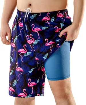 BRISIRA Big and Tall Mens Swim Trunks with Compression Liner Swimsuit Bathing Suit Swim Shorts Board Shorts Quick Dry 1X-6X