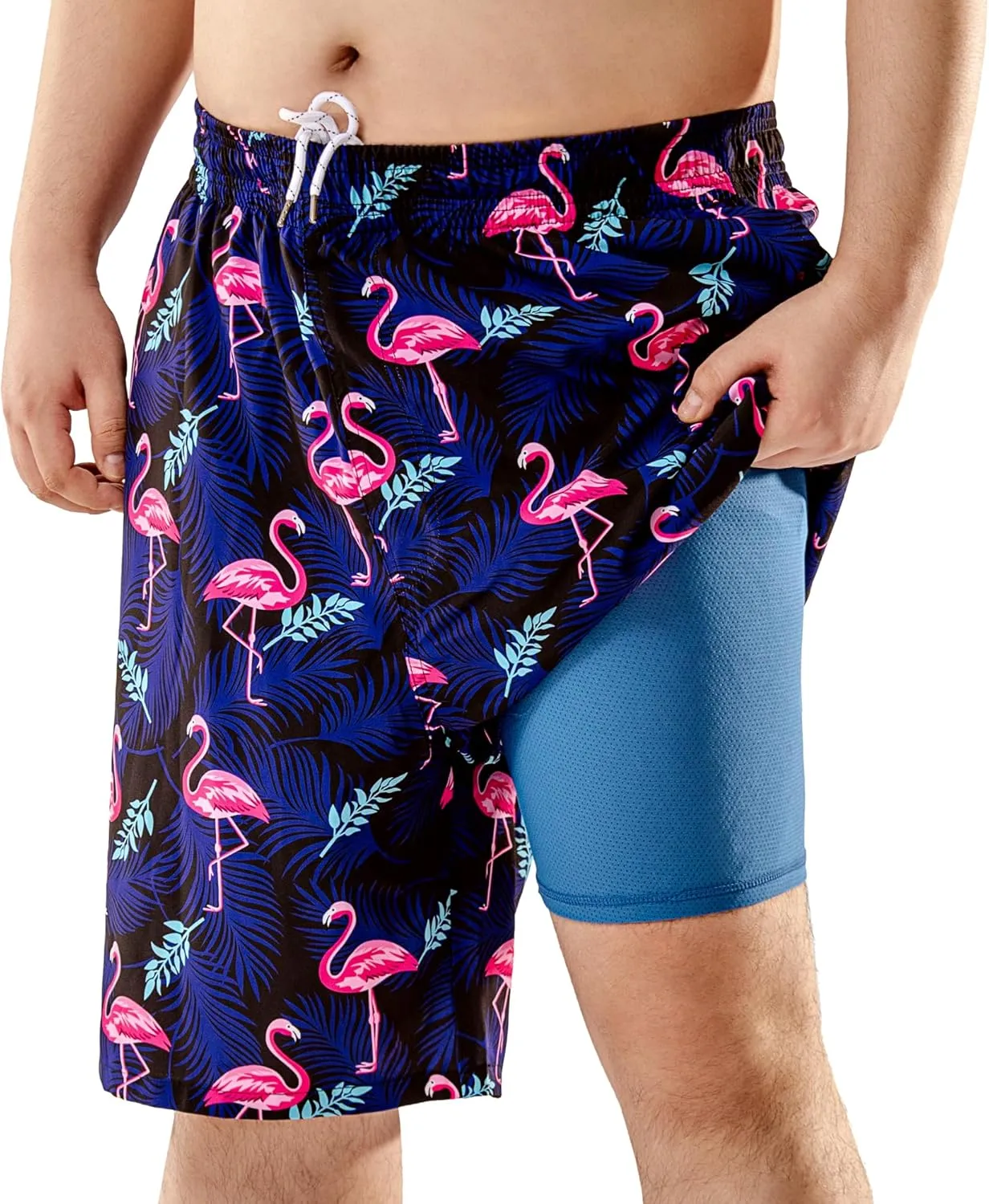 BRISIRA Big and Tall Mens Swim Trunks with Compression Liner Swimsuit Bathing Suit Swim Shorts Board Shorts Quick Dry 1X-6X