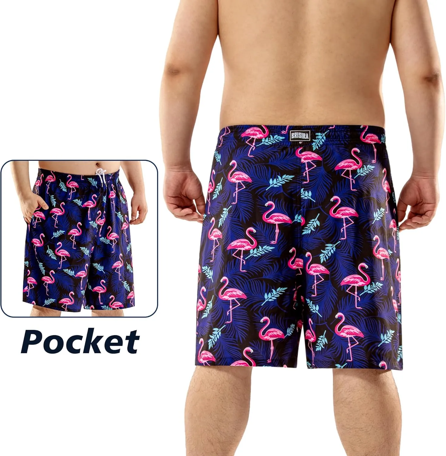 BRISIRA Big and Tall Mens Swim Trunks with Compression Liner Swimsuit Bathing Suit Swim Shorts Board Shorts Quick Dry 1X-6X