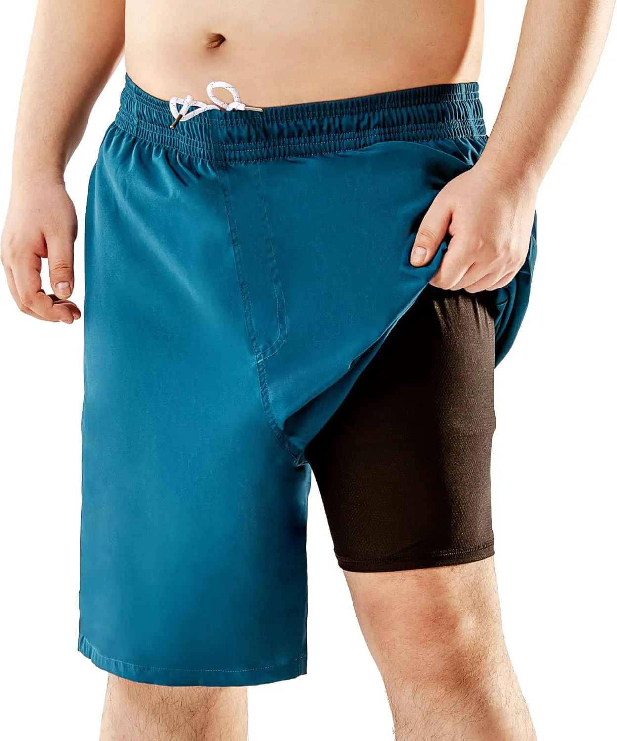 BRISIRA Big and Tall Mens Swim Trunks with Compression Liner Swimsuit Bathing Suit Swim Shorts Board Shorts Quick Dry 1X-6X