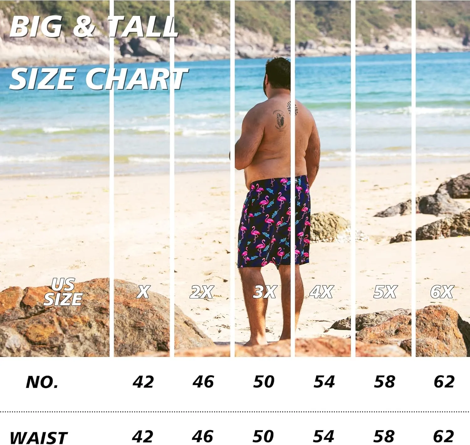 BRISIRA Big and Tall Mens Swim Trunks with Compression Liner Swimsuit Bathing Suit Swim Shorts Board Shorts Quick Dry 1X-6X
