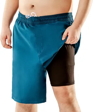 BRISIRA Big and Tall Mens Swim Trunks with Compression Liner Swimsuit Bathing Suit Swim Shorts Board Shorts Quick Dry 1X-6X