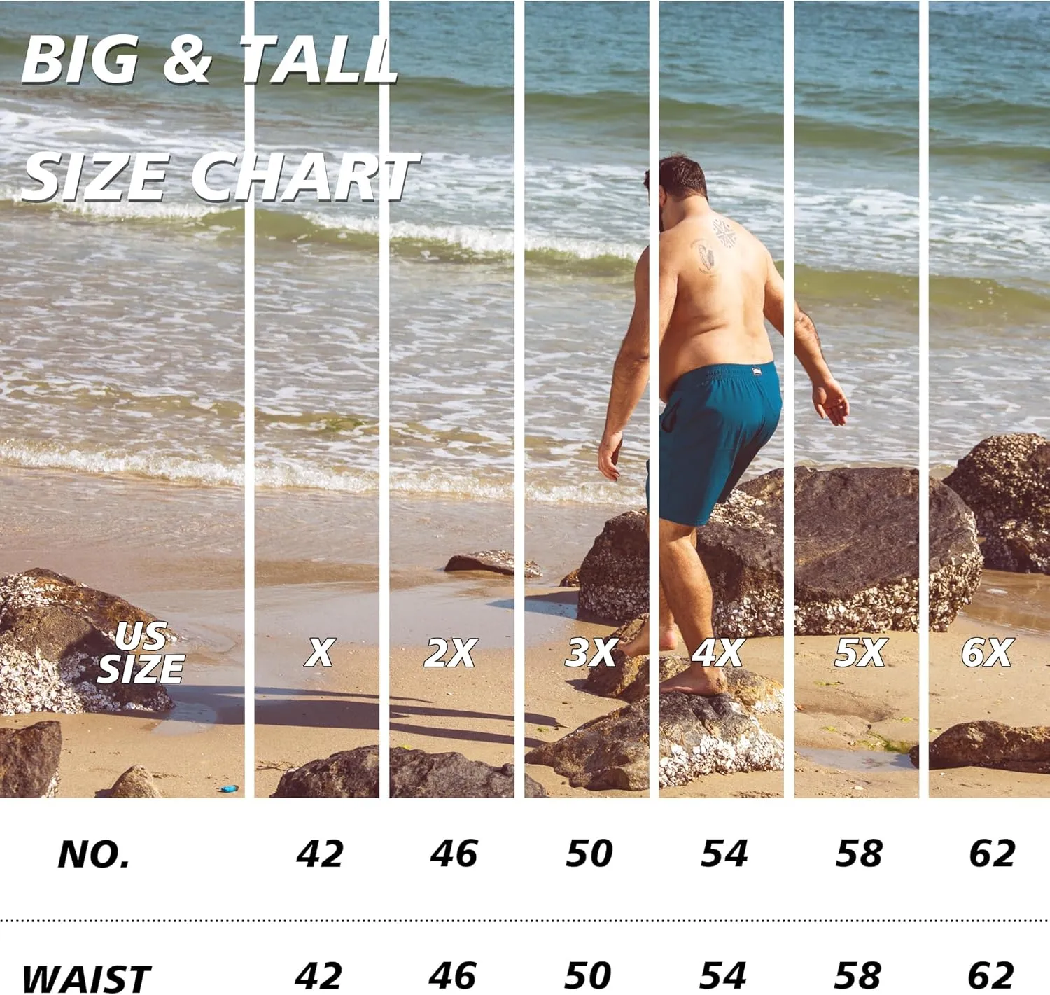 BRISIRA Big and Tall Mens Swim Trunks with Compression Liner Swimsuit Bathing Suit Swim Shorts Board Shorts Quick Dry 1X-6X