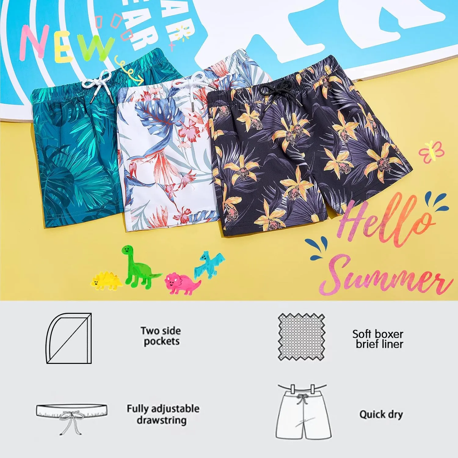BRISIRA Boys Swim Trunks Bathing Suit Compression Boxer Brief Liner Swim Shorts Swimsuit Anti-Chafe Toddler Kids Youth Teen
