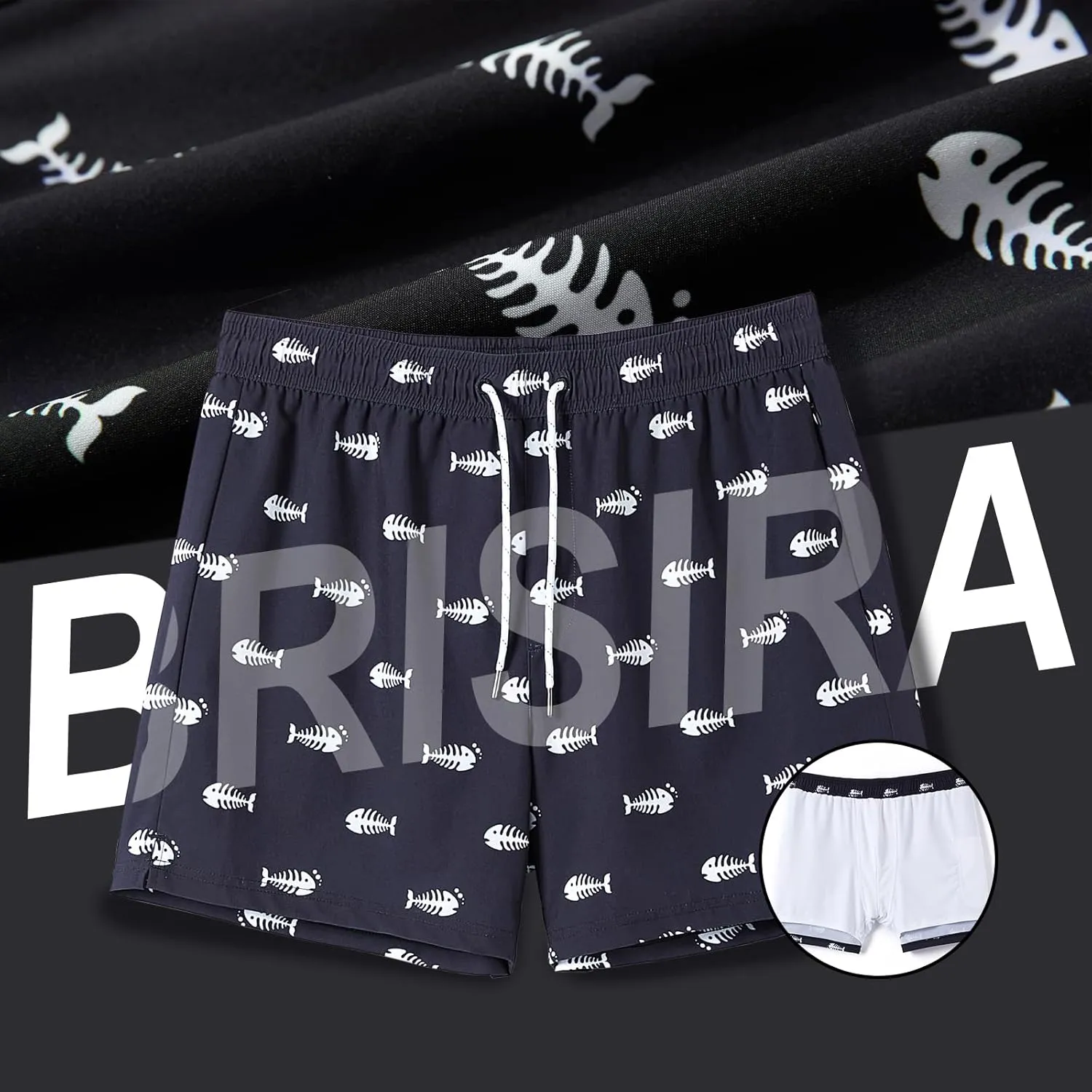 BRISIRA Mens Swim Trunks Bathing Suit 5 Inch Inseam Compression Liner Beach Swim Shorts Swimwear Quick Dry Zipper Pocket