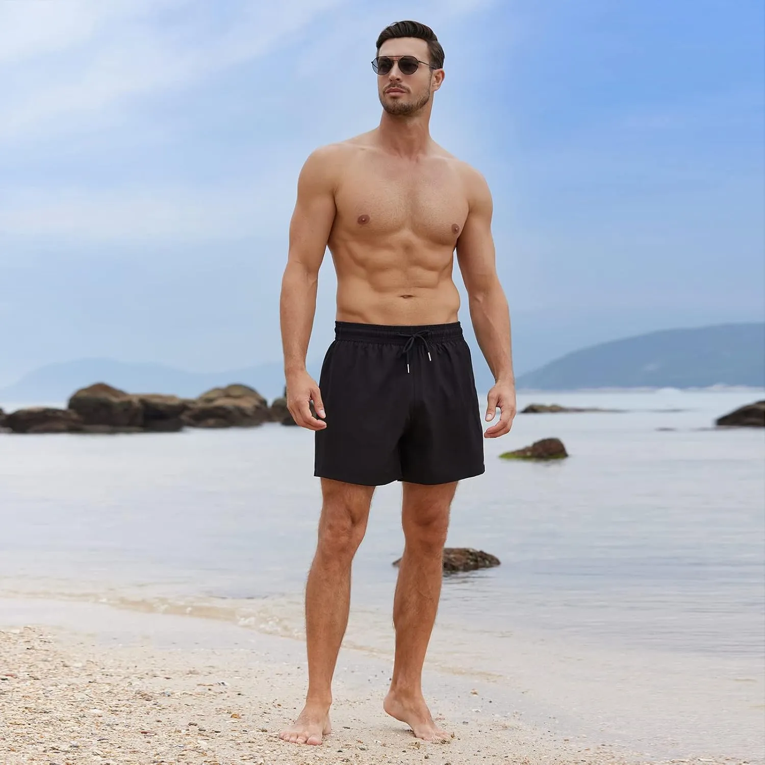 BRISIRA Mens Swim Trunks Bathing Suit 5 Inch Inseam Compression Liner Beach Swim Shorts Swimwear Quick Dry Zipper Pocket