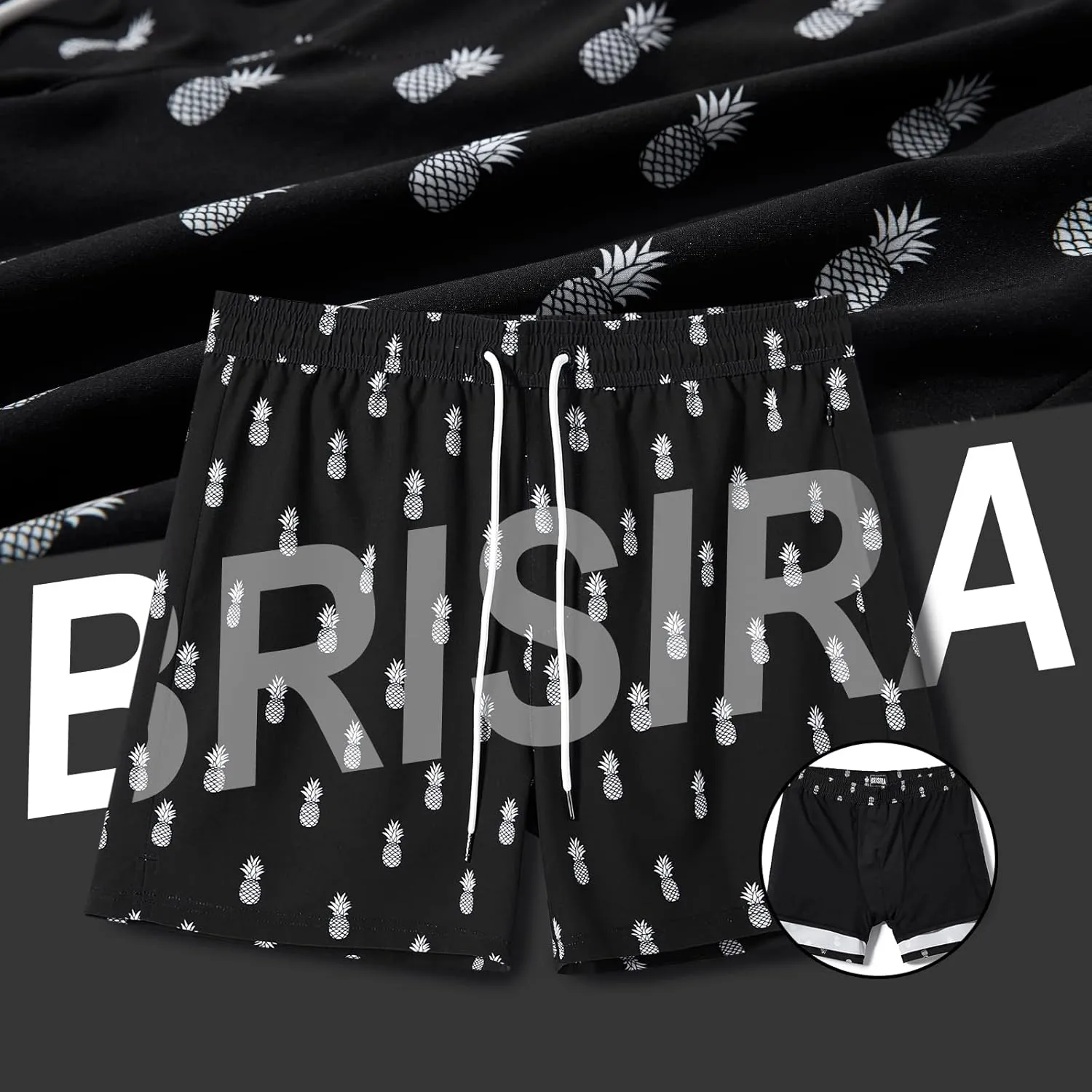 BRISIRA Mens Swim Trunks Bathing Suit 5 Inch Inseam Compression Liner Beach Swim Shorts Swimwear Quick Dry Zipper Pocket