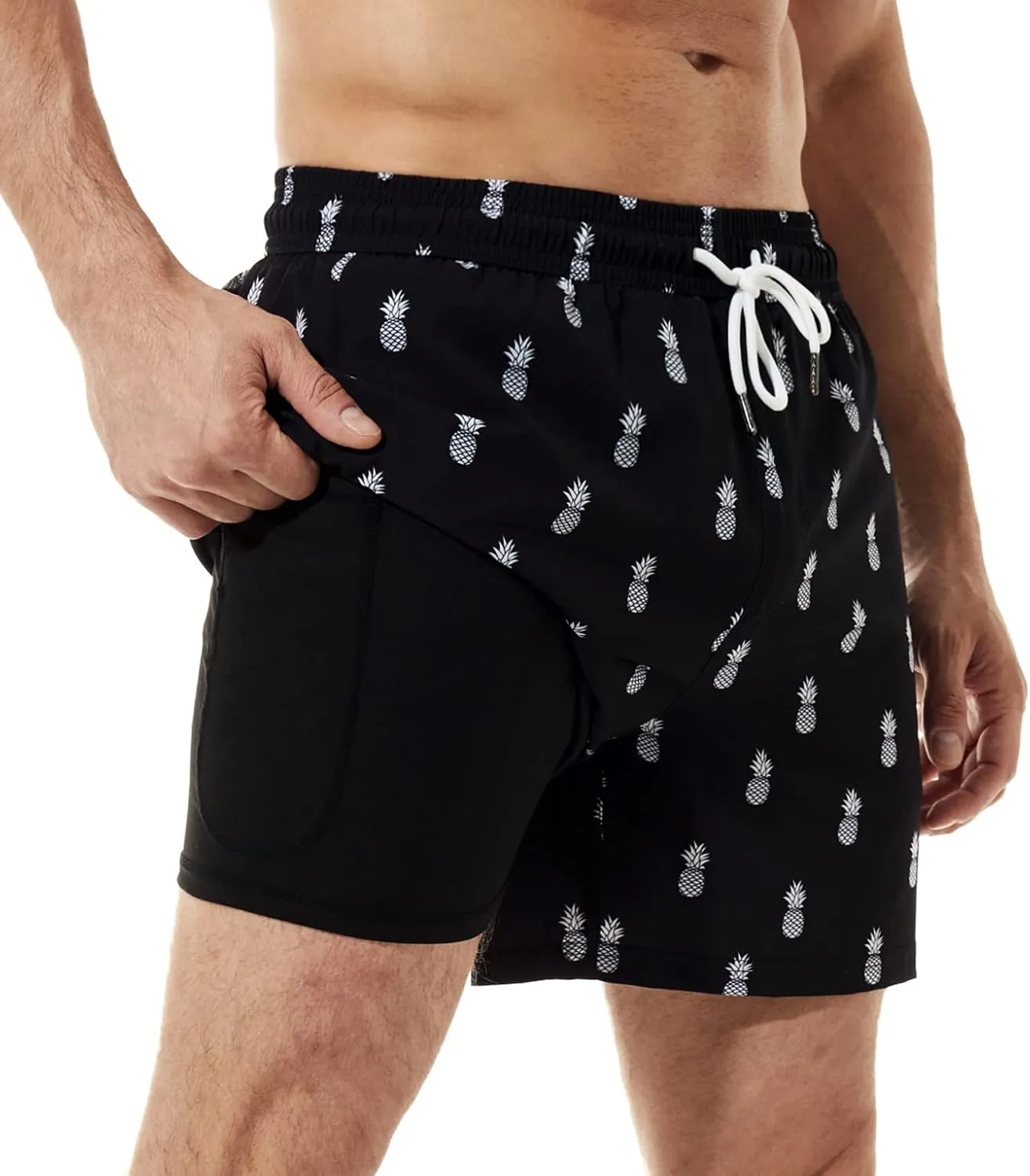 BRISIRA Mens Swim Trunks Bathing Suit 5 Inch Inseam Compression Liner Beach Swim Shorts Swimwear Quick Dry Zipper Pocket