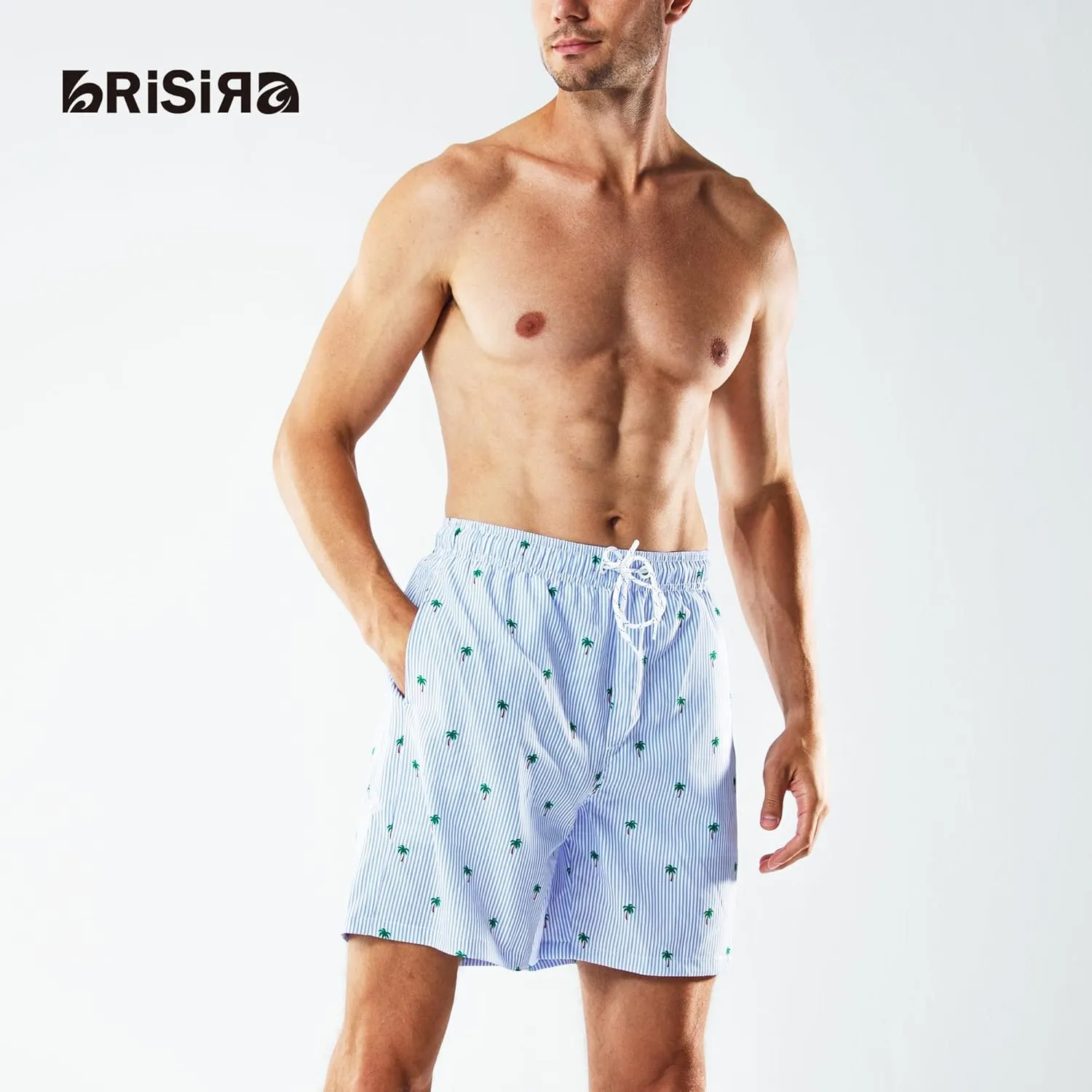 BRISIRA Mens Swim Trunks Swim Shorts 7 inch Compression Liner Bathing Suit Beach Shorts Swimwear Stretch Quick Dry Pockets