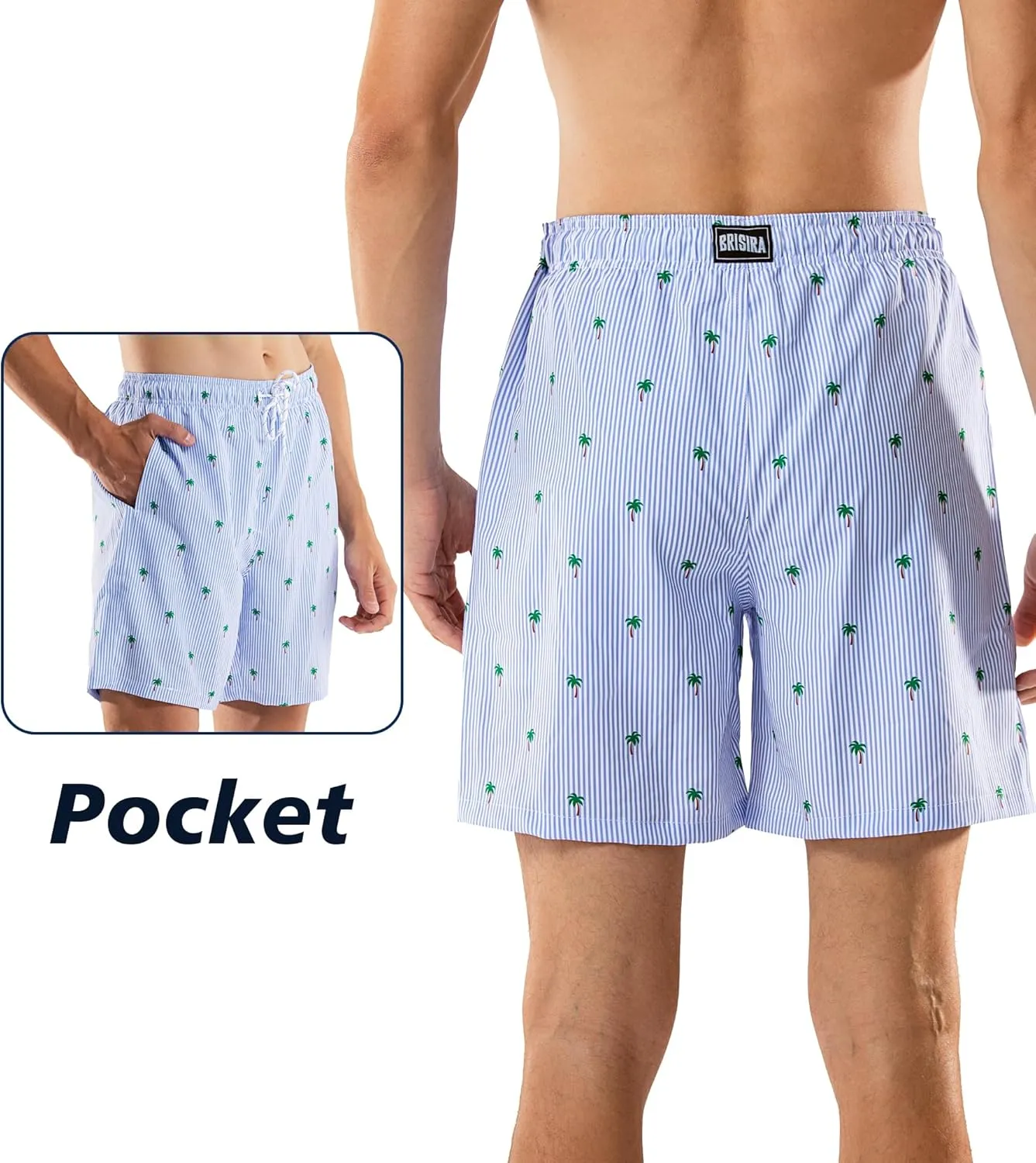 BRISIRA Mens Swim Trunks Swim Shorts 7 inch Compression Liner Bathing Suit Beach Shorts Swimwear Stretch Quick Dry Pockets