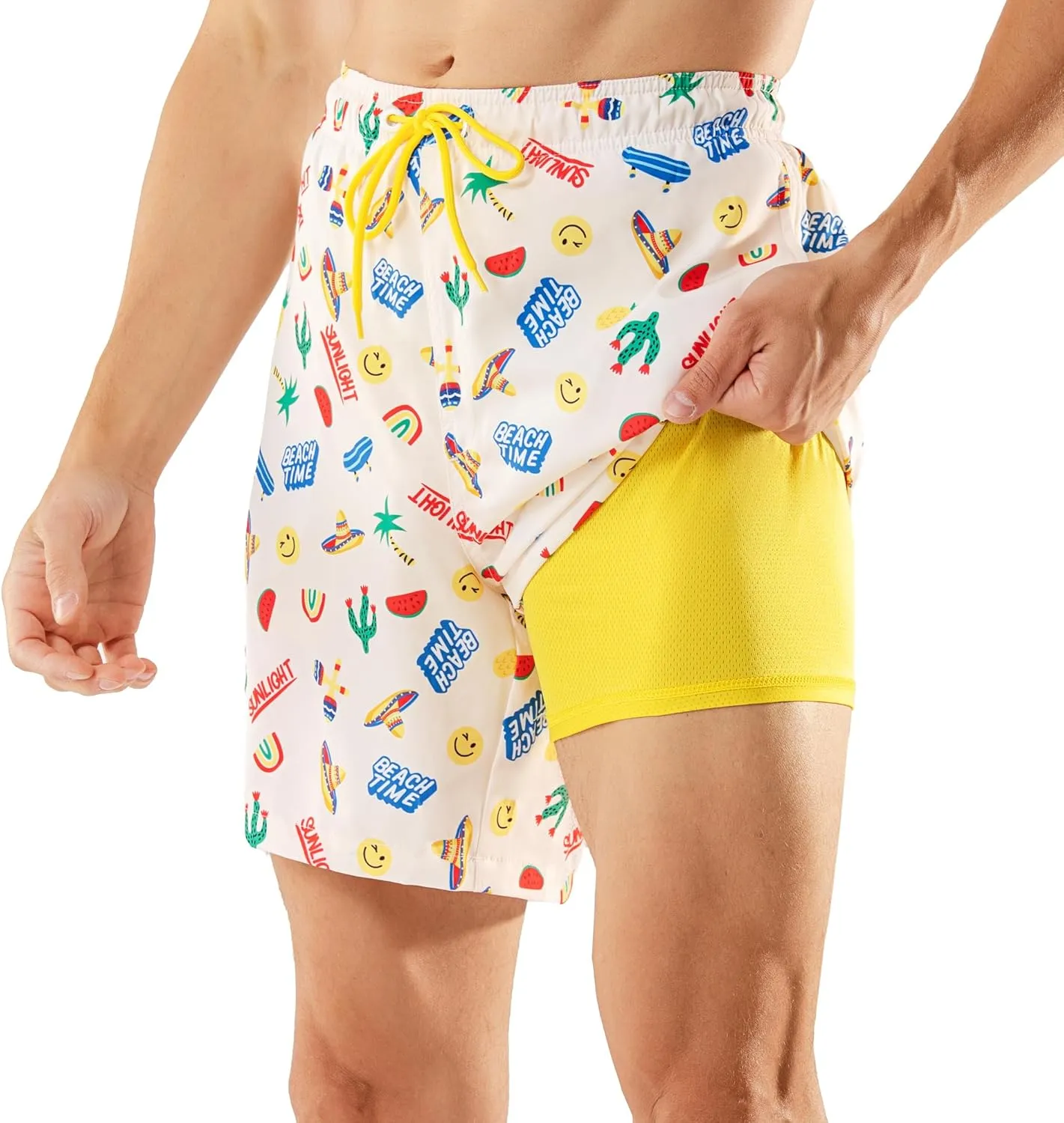 BRISIRA Mens Swim Trunks Swim Shorts 7 inch Compression Liner Bathing Suit Beach Shorts Swimwear Stretch Quick Dry Pockets