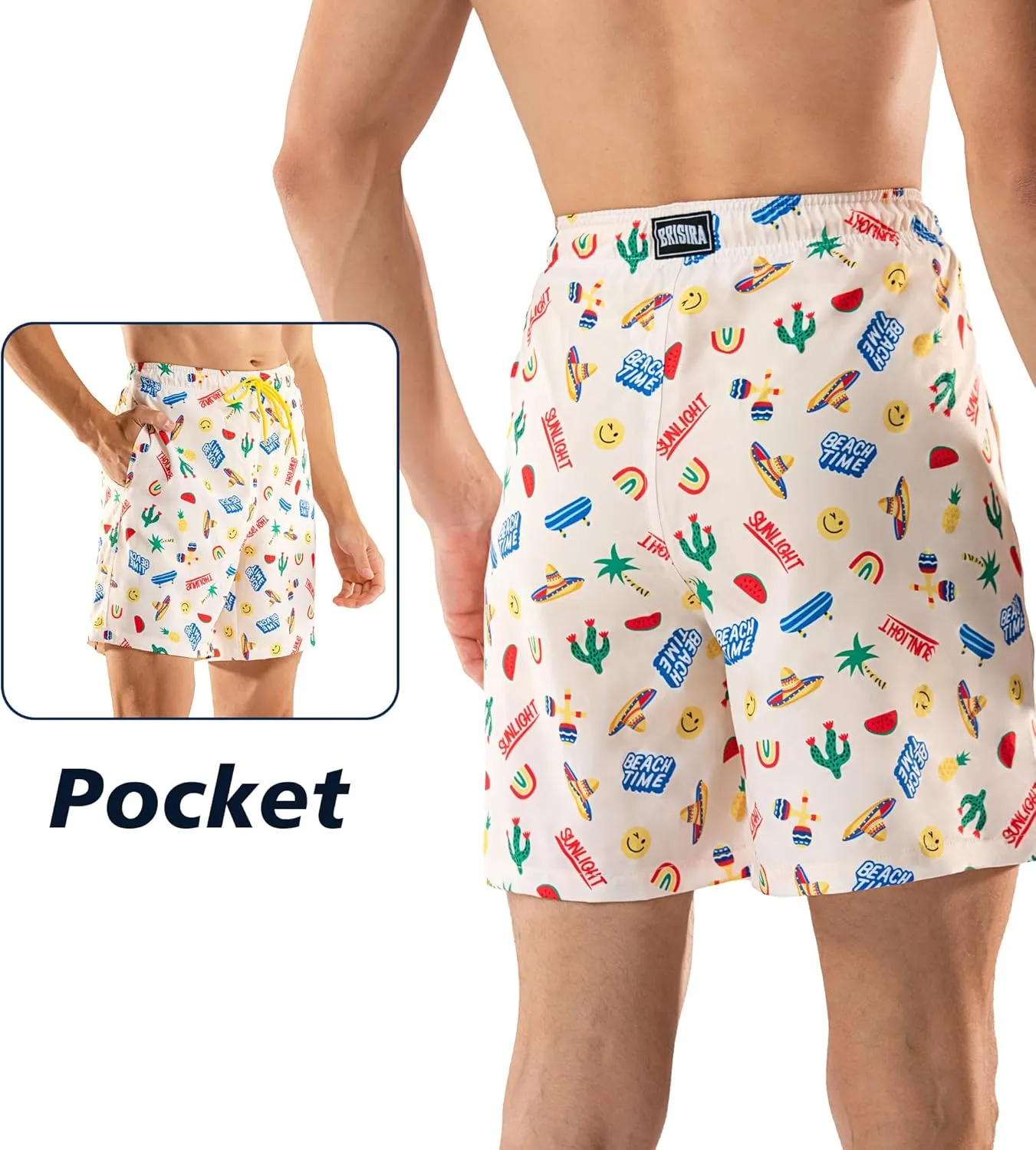 BRISIRA Mens Swim Trunks Swim Shorts 7 inch Compression Liner Bathing Suit Beach Shorts Swimwear Stretch Quick Dry Pockets
