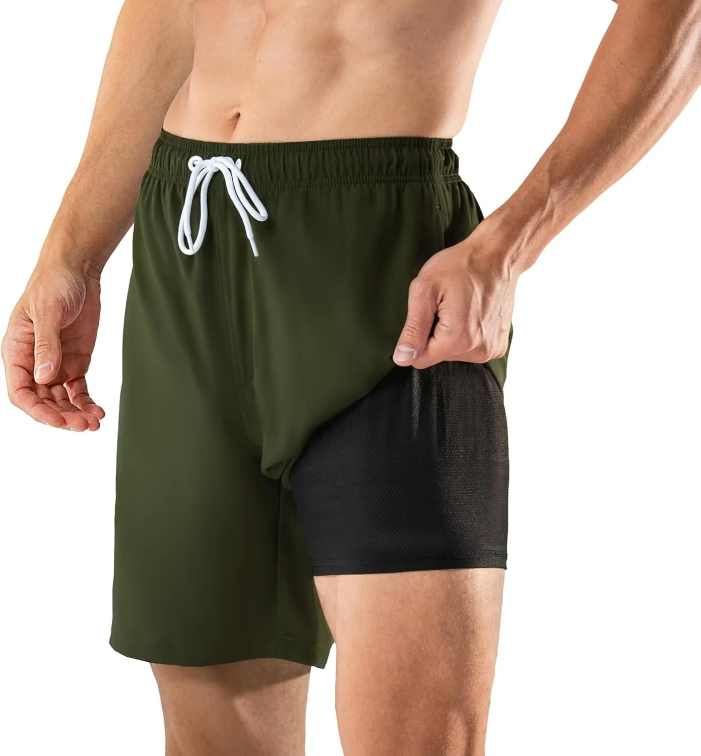 BRISIRA Mens Swim Trunks Swim Shorts 7 inch Compression Liner Bathing Suit Beach Shorts Swimwear Stretch Quick Dry Pockets