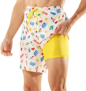 BRISIRA Mens Swim Trunks Swim Shorts 7 inch Compression Liner Bathing Suit Beach Shorts Swimwear Stretch Quick Dry Pockets
