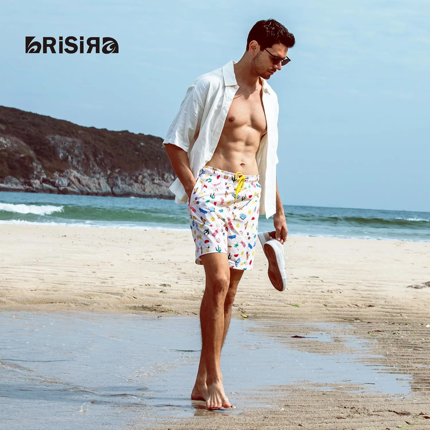BRISIRA Mens Swim Trunks Swim Shorts 7 inch Compression Liner Bathing Suit Beach Shorts Swimwear Stretch Quick Dry Pockets