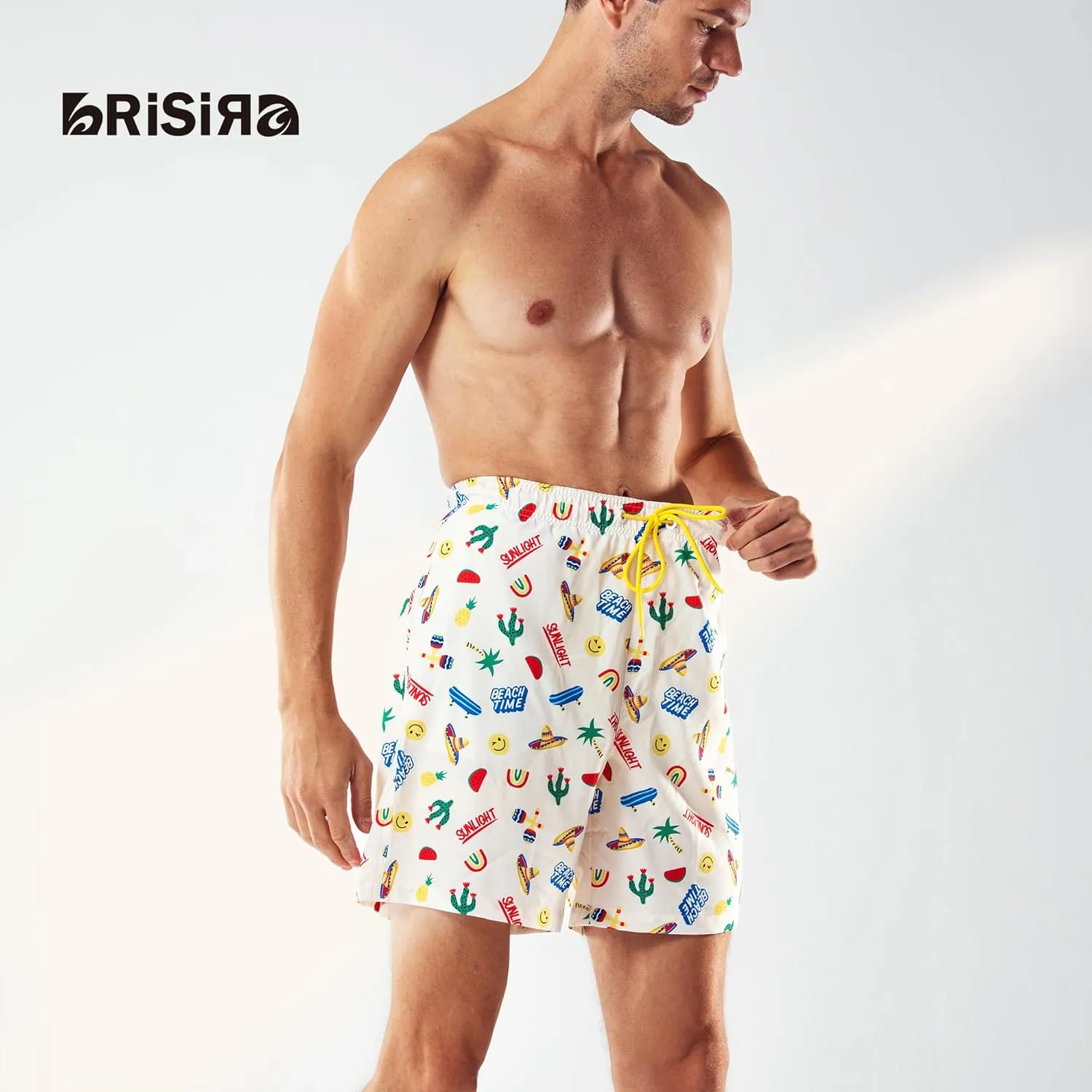 BRISIRA Mens Swim Trunks Swim Shorts 7 inch Compression Liner Bathing Suit Beach Shorts Swimwear Stretch Quick Dry Pockets